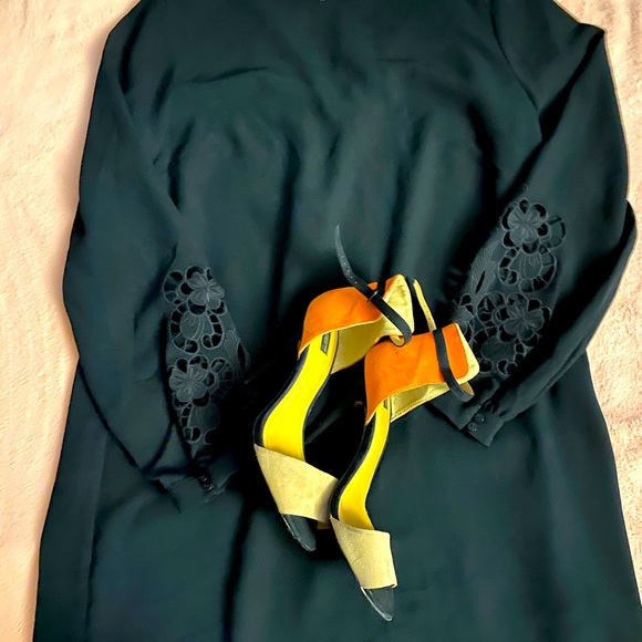 H&M Balloon Sleeve Dress Zara Color Block Heels - Picture 1 of 3